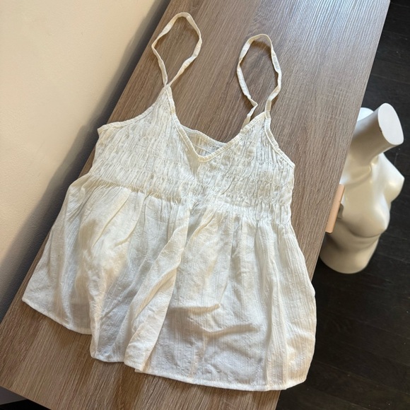 White Women’s Ruched and Peplum Summer Top - Picture 2 of 3